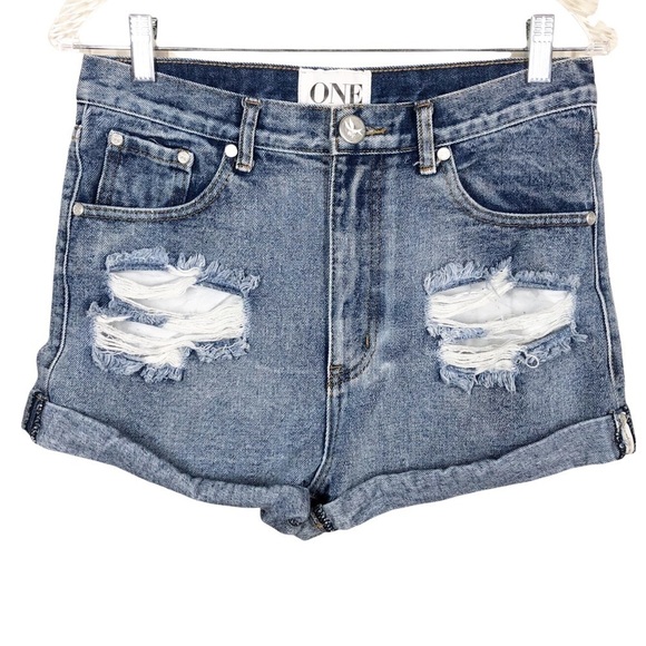 One Teaspoon for Free People Outlaws High Rise Denim Jean Shorts Distressed - Picture 1 of 10